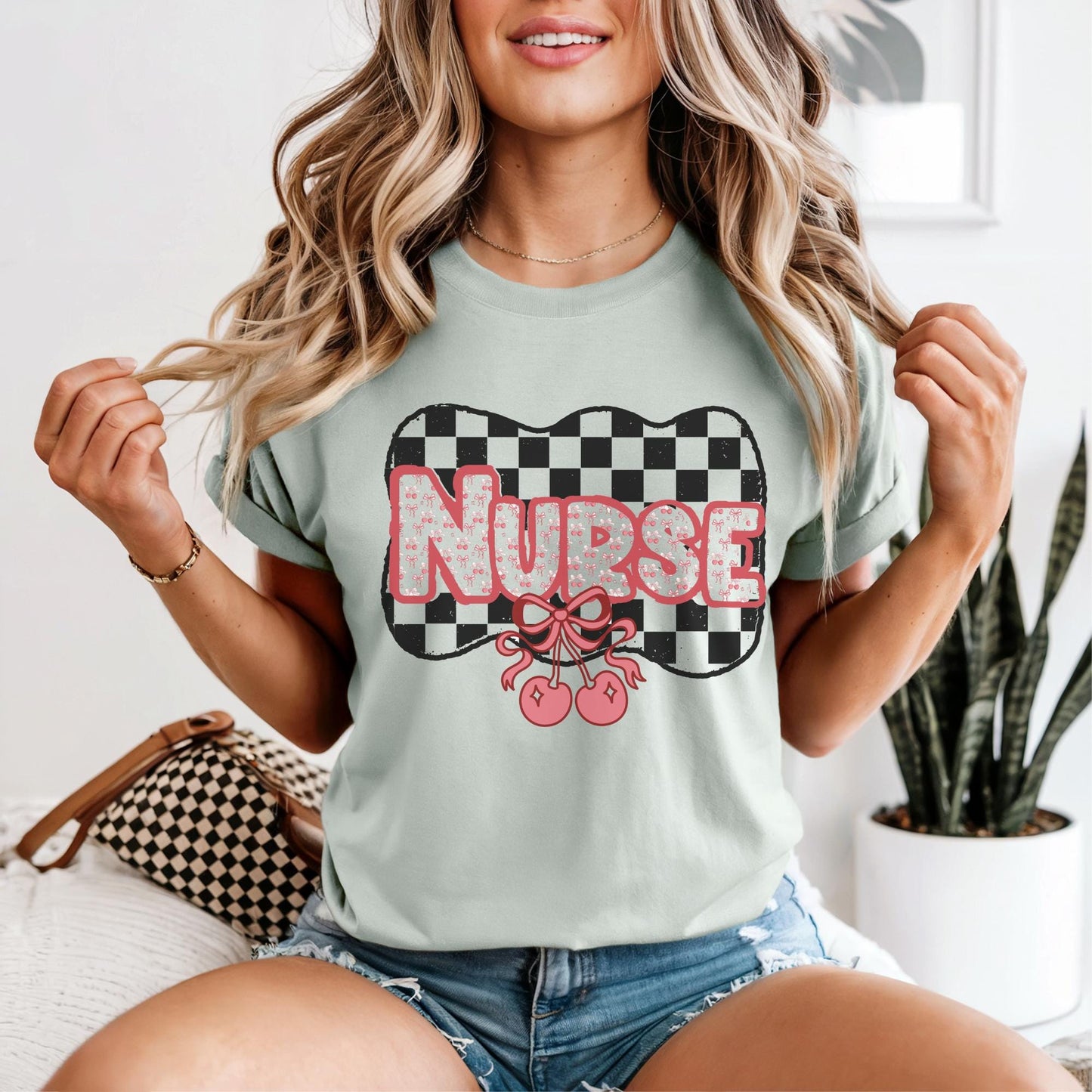 Nurse Cherry Checkered T-Shirt: Retro Comfort Colors Fruit Tee