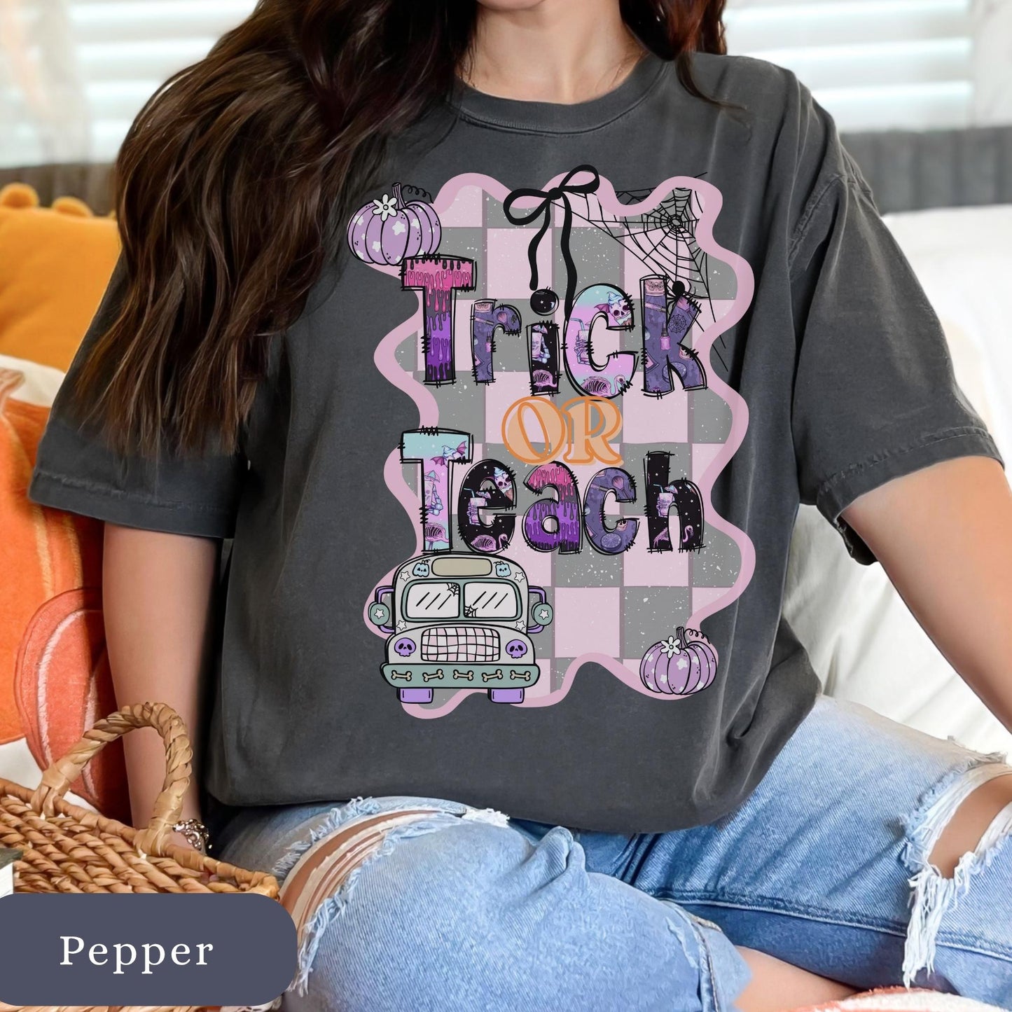 Trick or Teach Halloween T-Shirt: Comfort Colors Teacher Tee