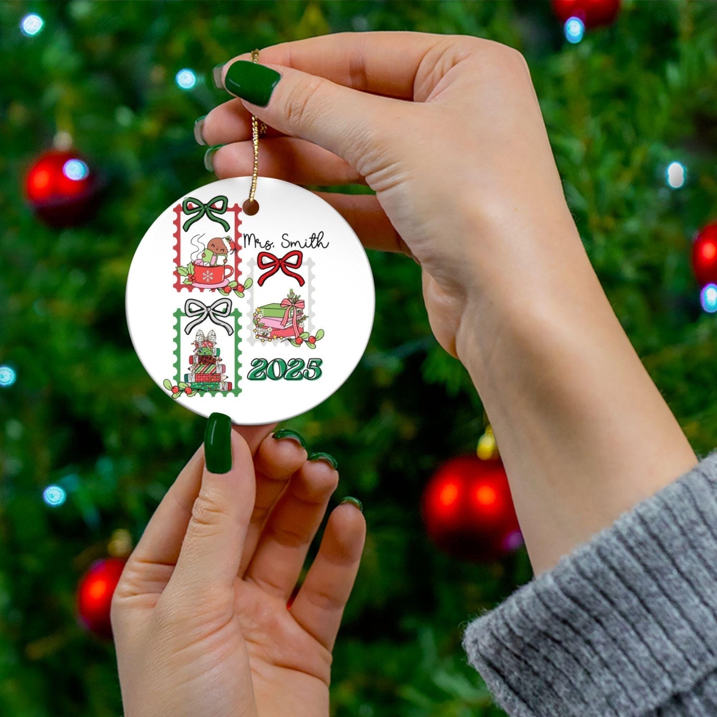 Personalized Christmas Teacher appreciation name year ceramic ornament keepsake