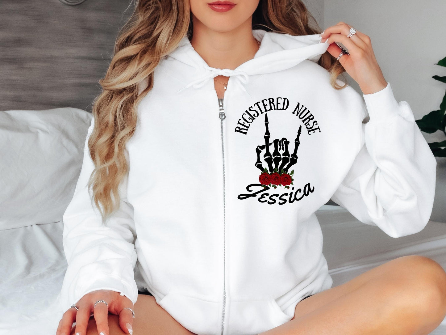 Personalized registered nurse jacket fleece medsurge ER sweatshirt professional attire lpn zip hoodie I'm a rockstar in scrubs custom gift