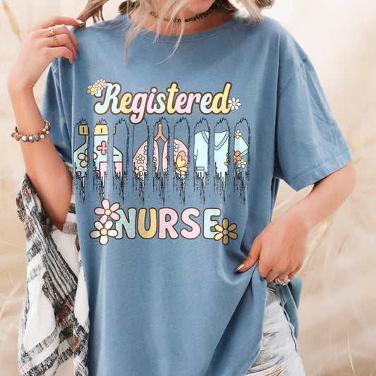 Comfort Colors Nurse Shirt: Brush Stroke Floral Design, Nurses Week Tee