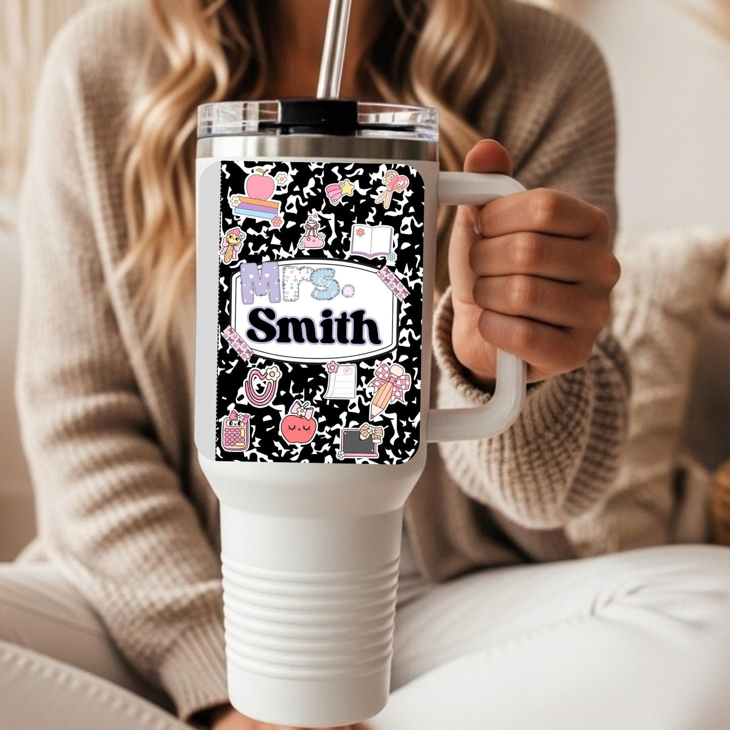 Personalized Teacher Tumbler: 40 oz Insulated Coffee Mug, Back to School Gift