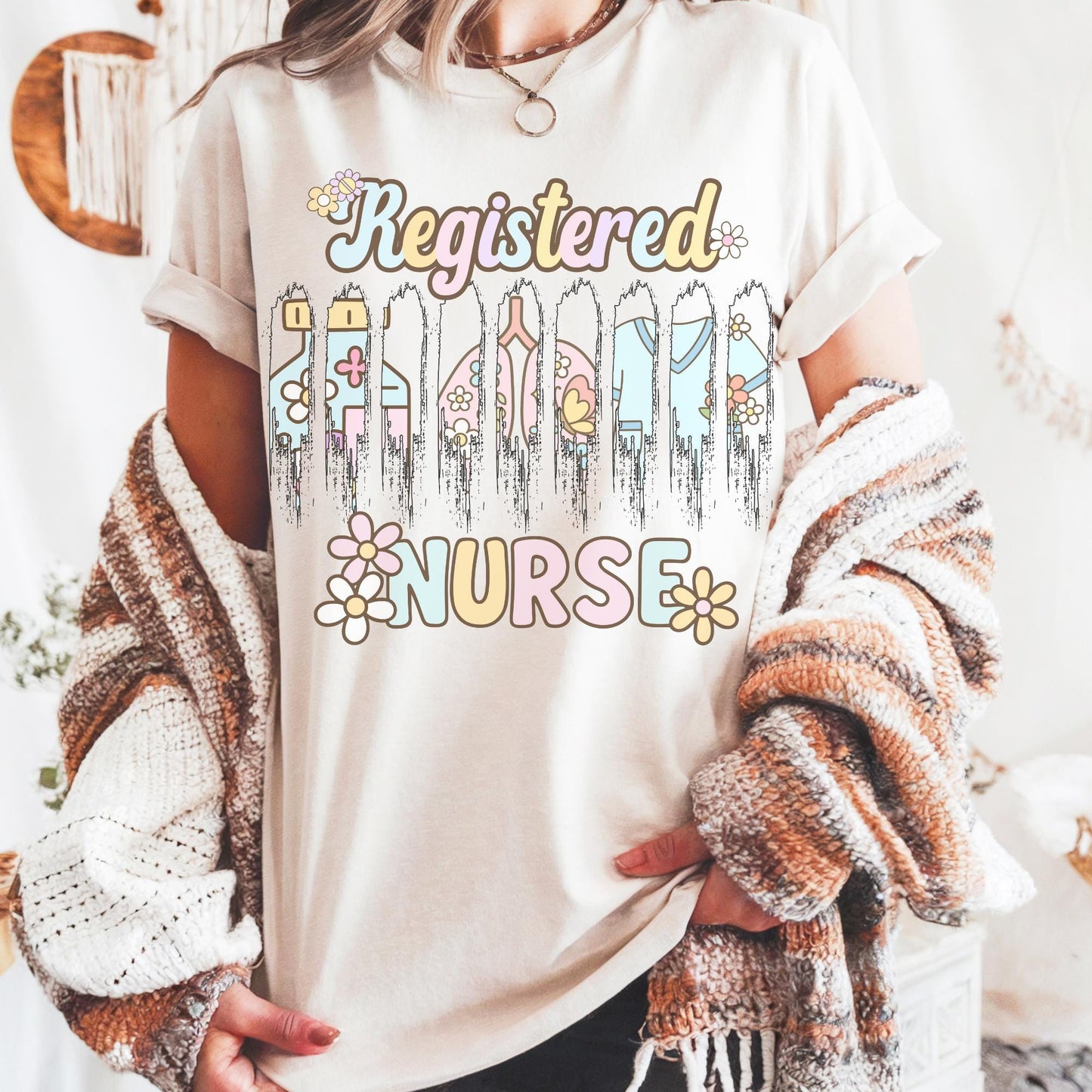 Comfort Colors Nurse Shirt: Brush Stroke Floral Design, Nurses Week Tee