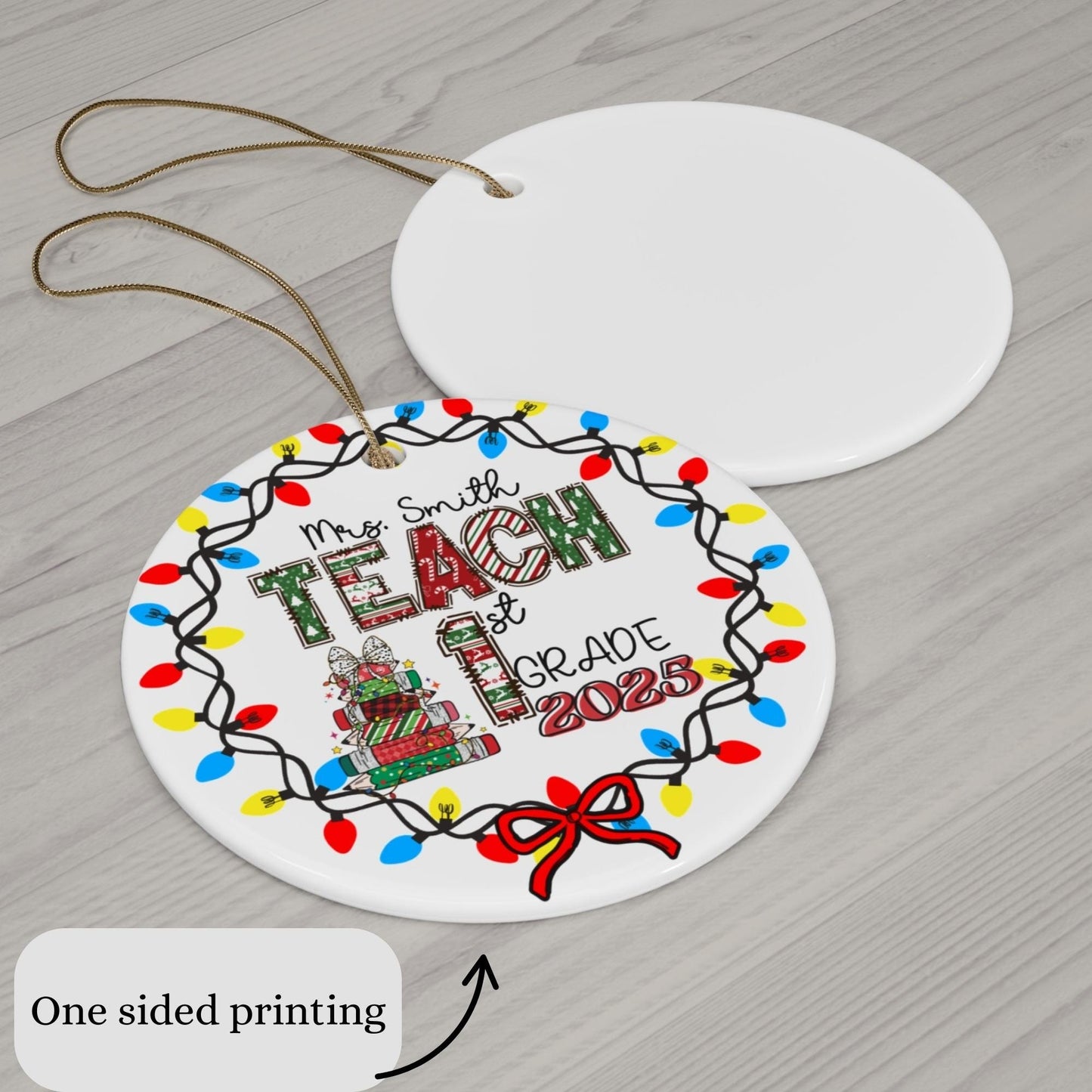 Custom Christmas Teacher Name appreciation ceramic ornament keepsake