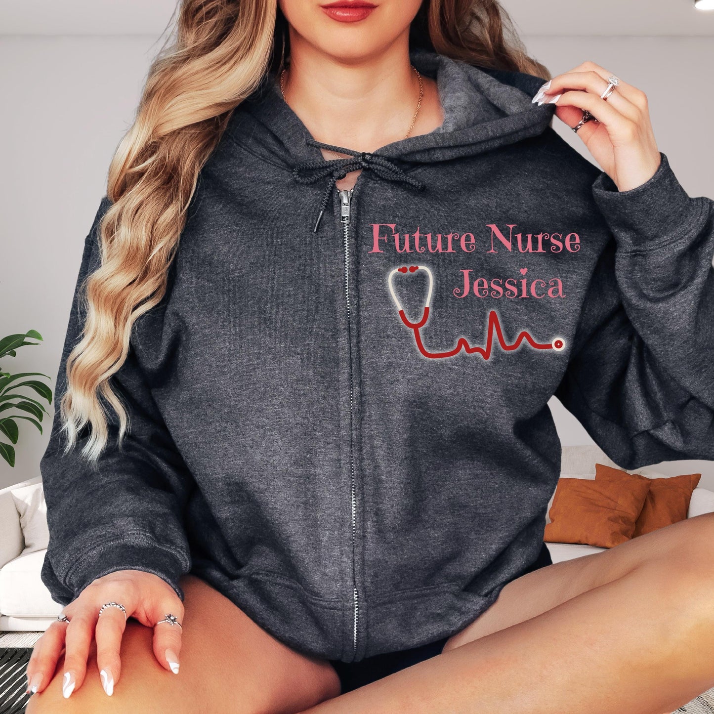 Custom RN Zip Hoodie: Nurse Skeleton, Nursing School Gift
