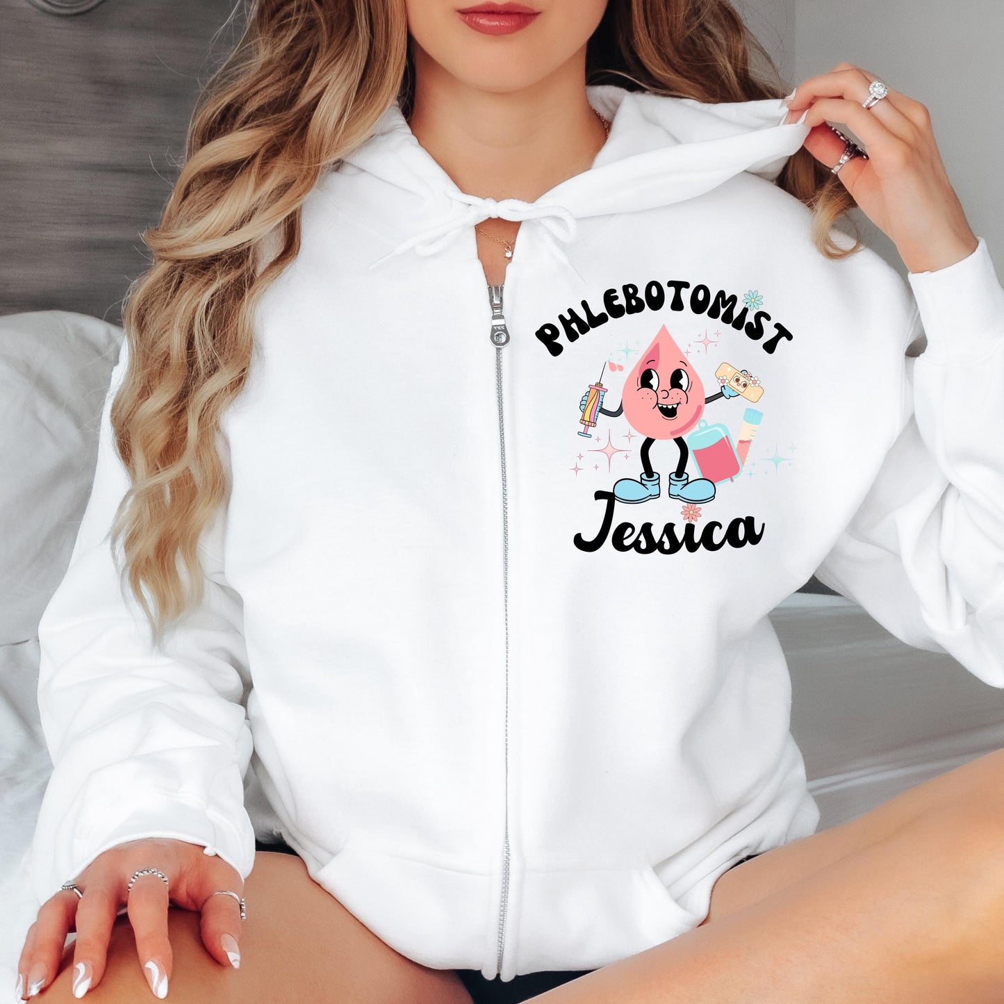 Retro Phlebotomist Zip-Up Hoodie: Funny Healthcare Gift