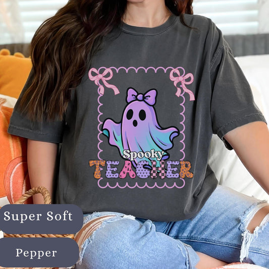 Spooky Cute Ghost Teacher T-Shirt for halloween party matching educator tee for elementary school teacher fall halloween costume shirt pre-k