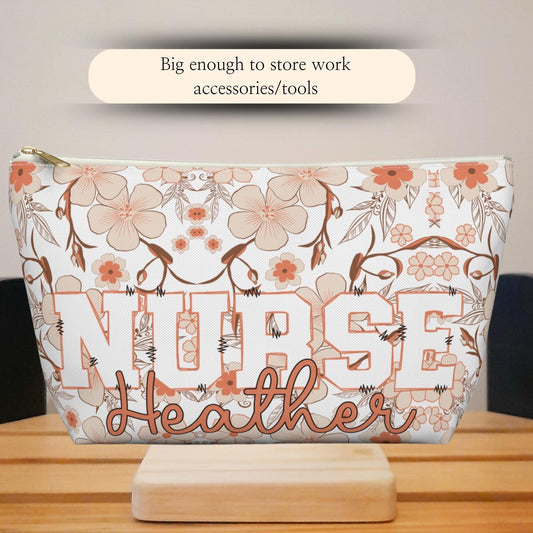 Personalized Nurse Makeup Bag: Floral Accessory Pouch, RN CNA Gift