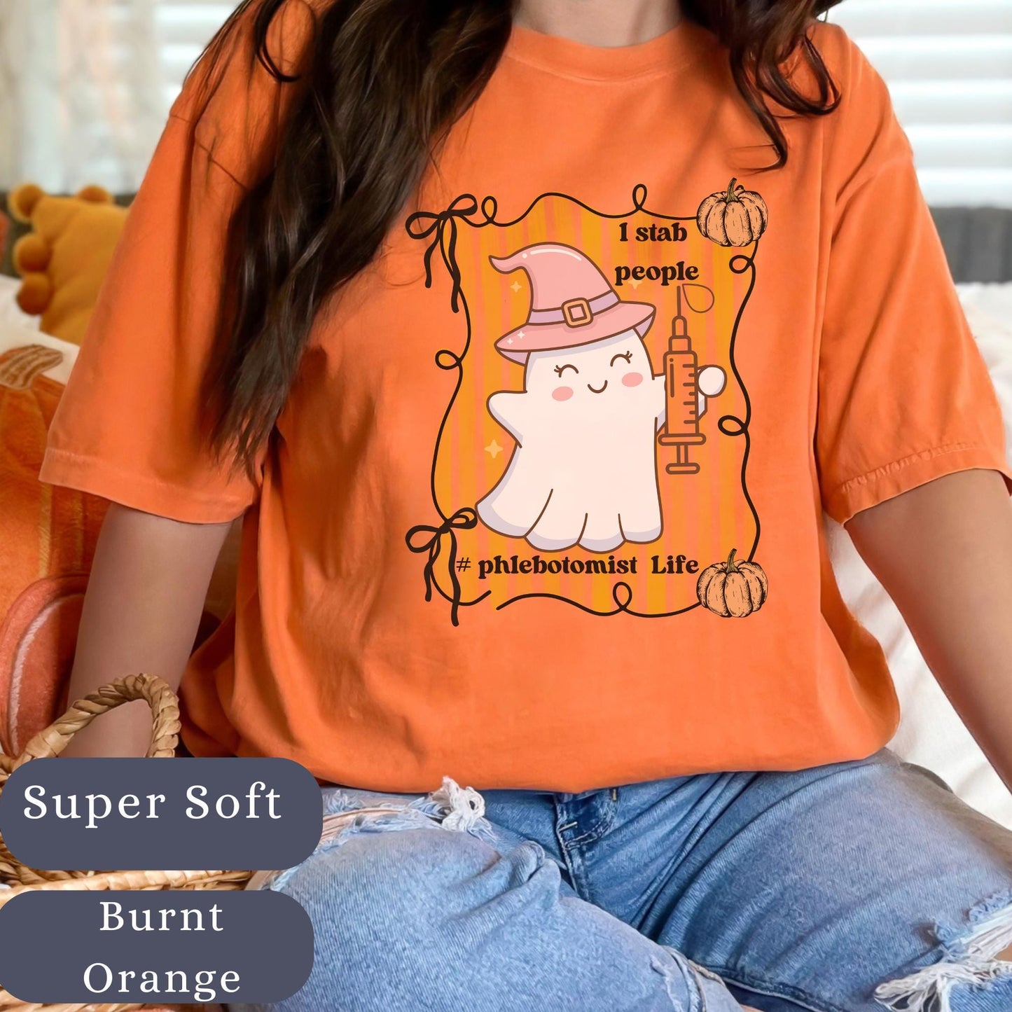 Retro Ghost Phlebotomist T-Shirt: Funny Halloween Medical Lab Tee