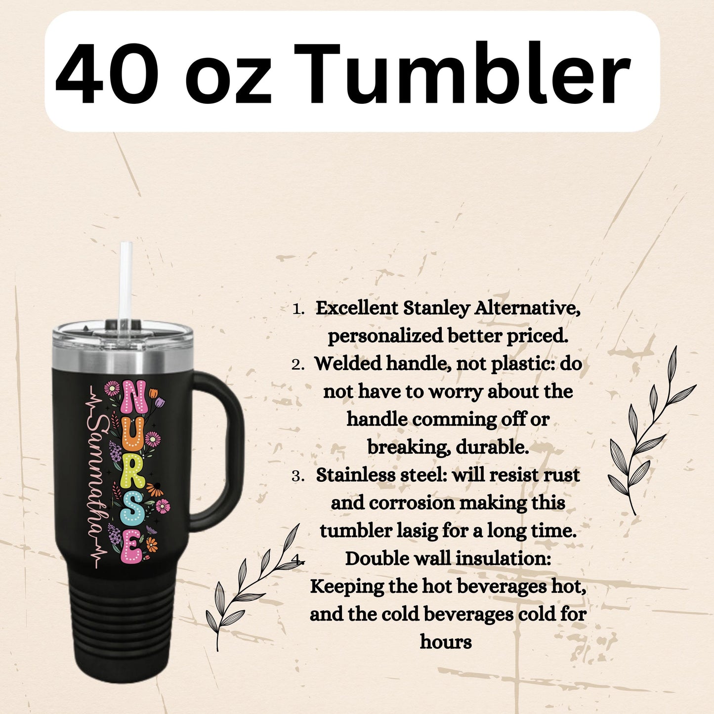 Personalized Nurse Tumbler: 40 oz Travel Mug, LPN/RN Gift