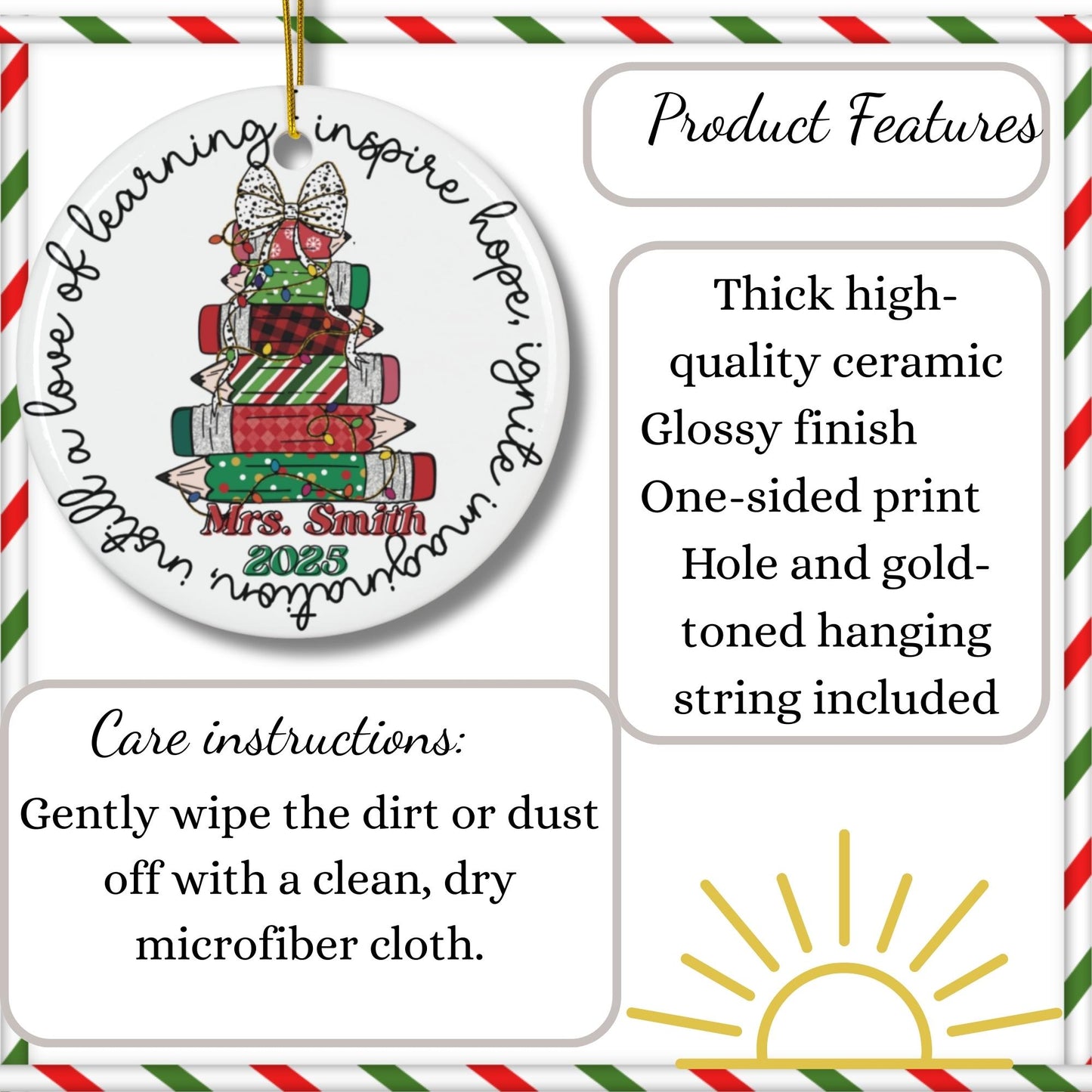 Custom Teacher Christmas Ornament: Ceramic Keepsake Gift