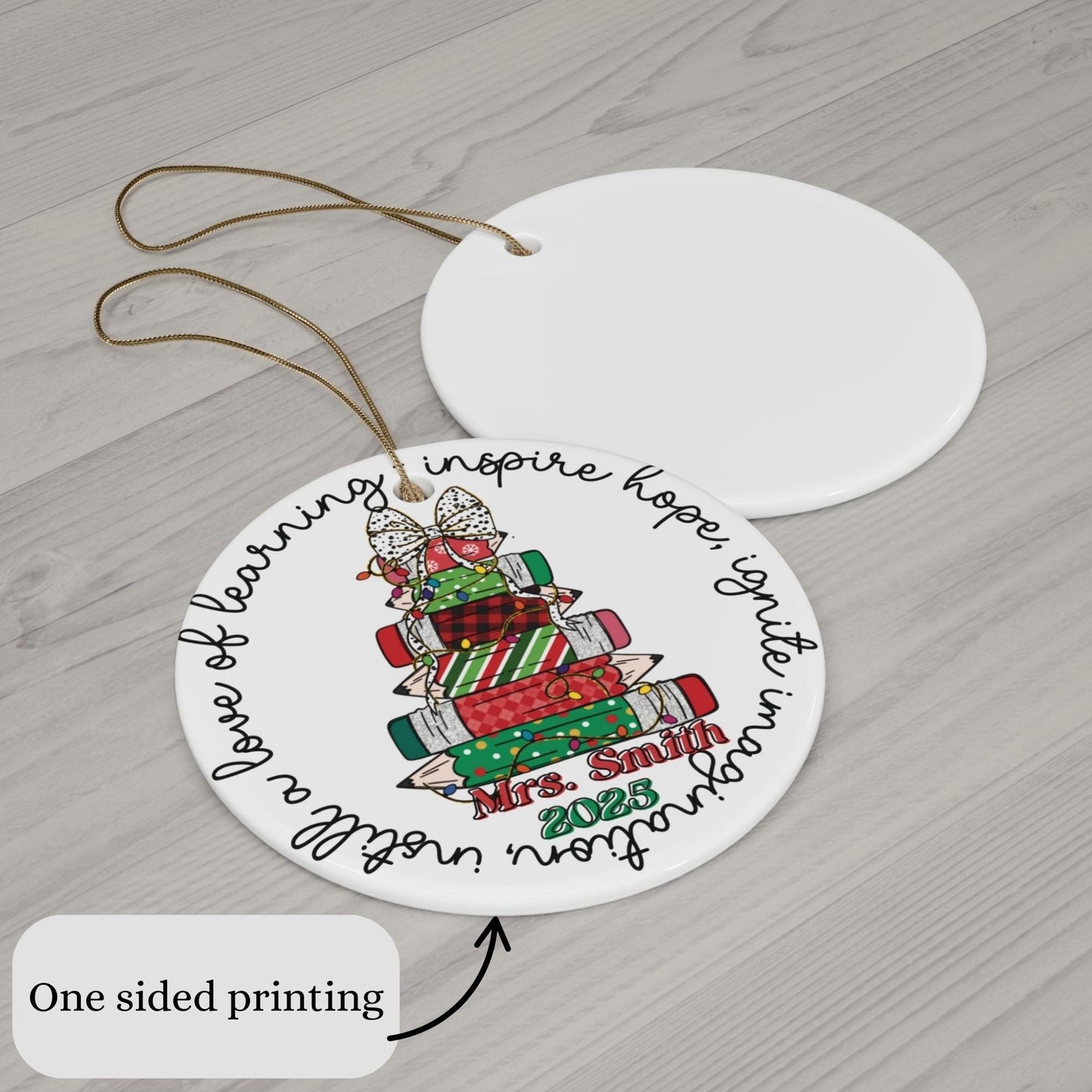 Custom Christmas Teacher name Appreciation ceramic ornament keepsake