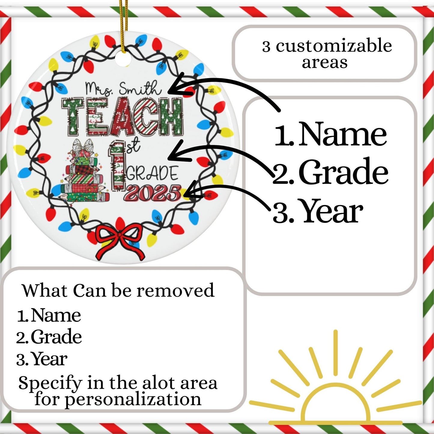 Custom Christmas Teacher Name appreciation ceramic ornament keepsake