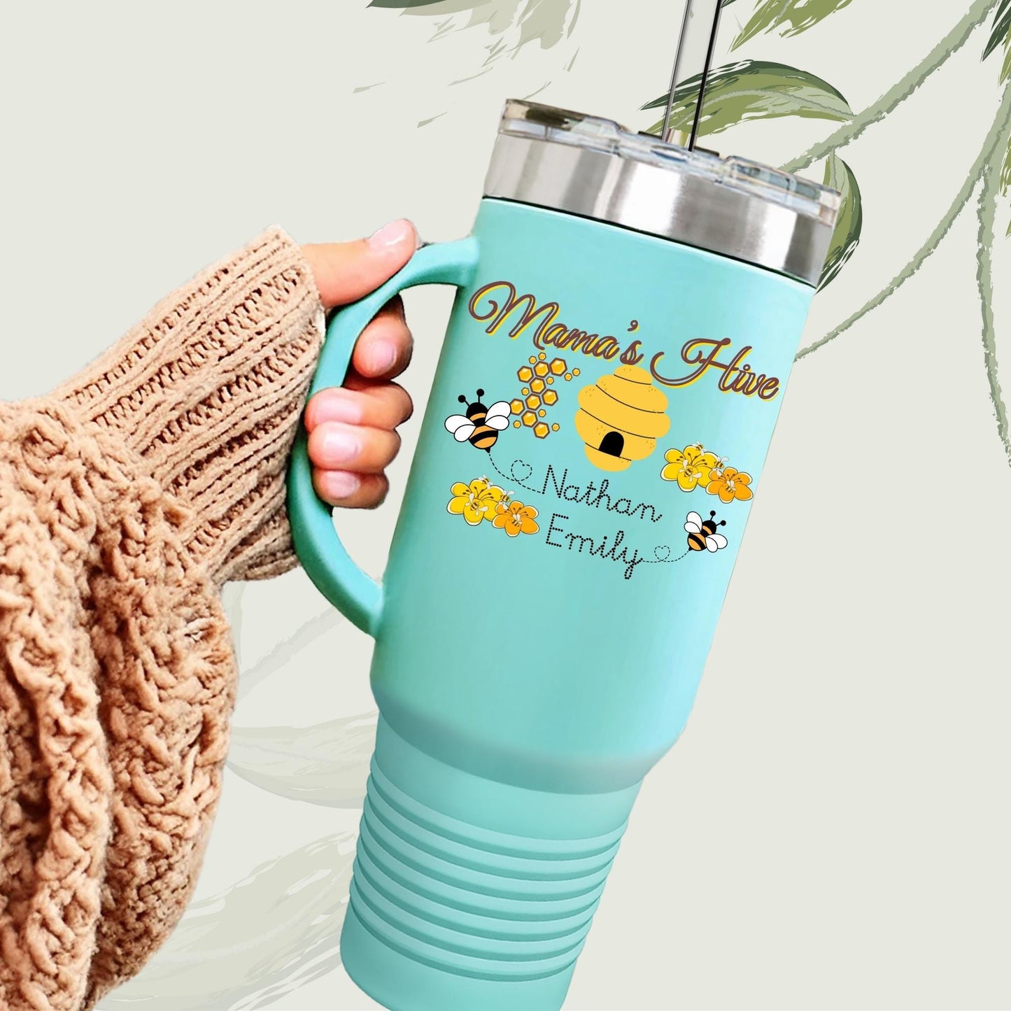 Personalized Yellow Bee Tumbler for Mom: 40oz Insulated Coffee Mug