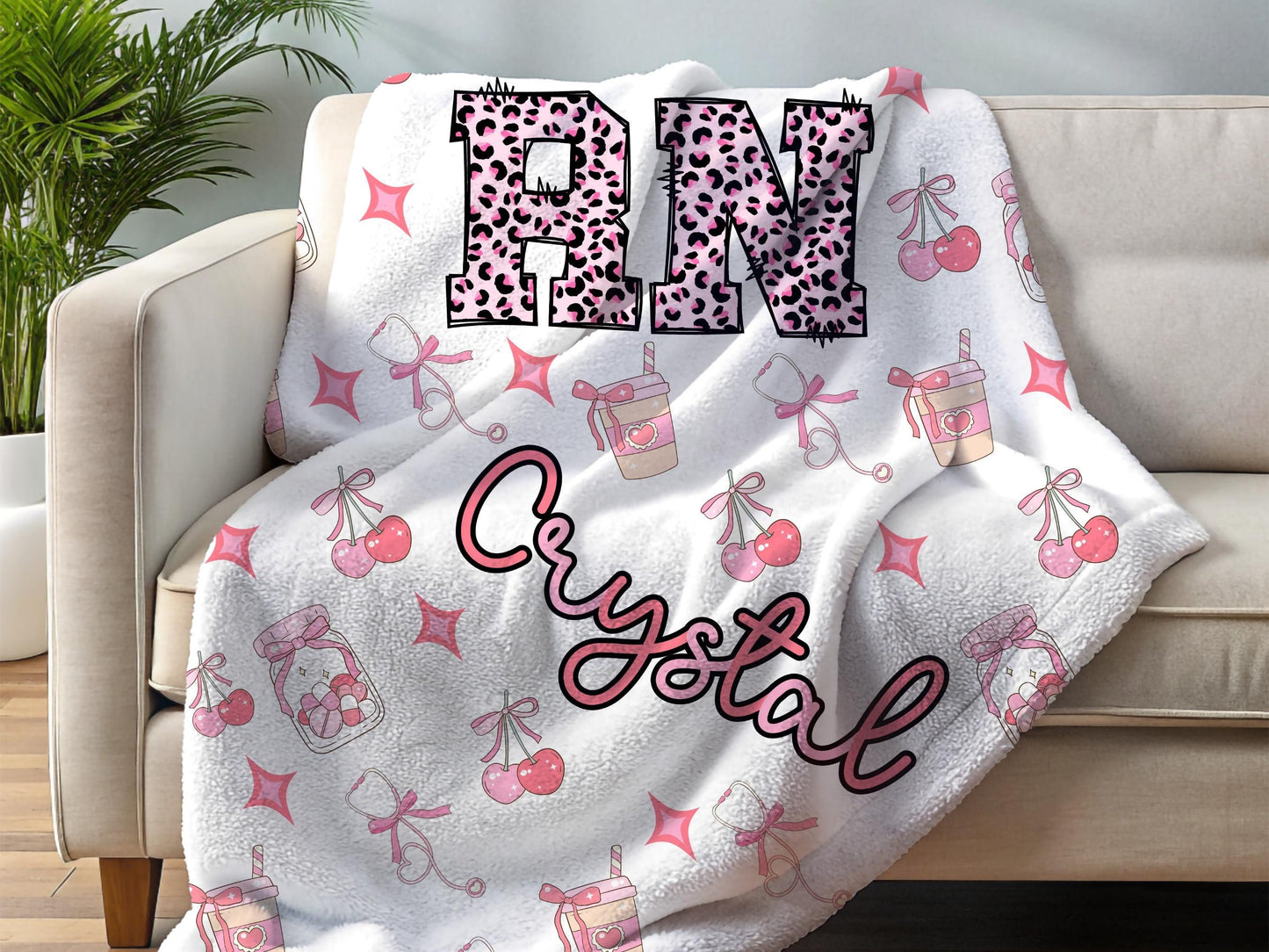 Personalized Nurse Fleece Blanket: Cheetah Print RN Gift