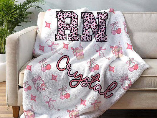 Personalized Nurse Fleece Blanket: Cheetah Print RN Gift