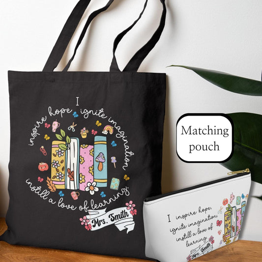 Personalized Teacher Tote Bag: Inspirational Quote, Cotton Canvas