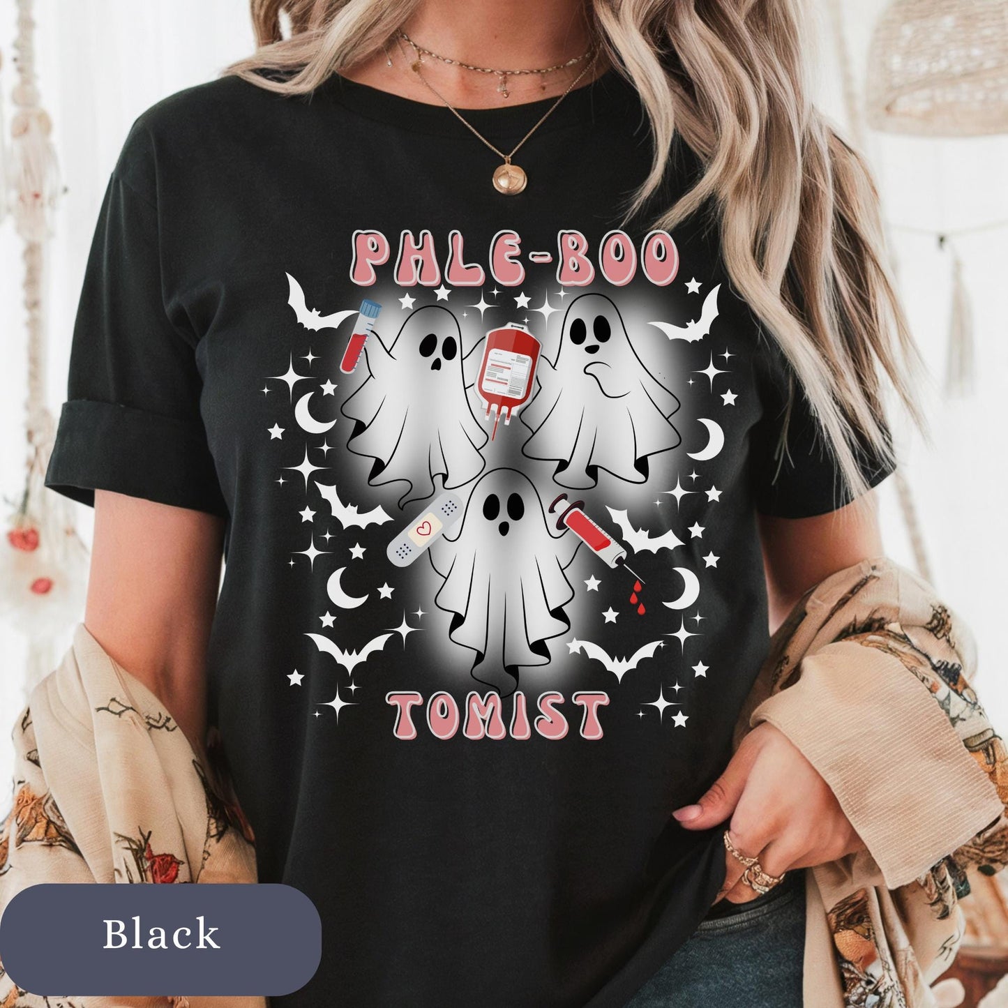 Retro Halloween Boo Crew T-Shirt: Phlebotomist Spooky Season Tee