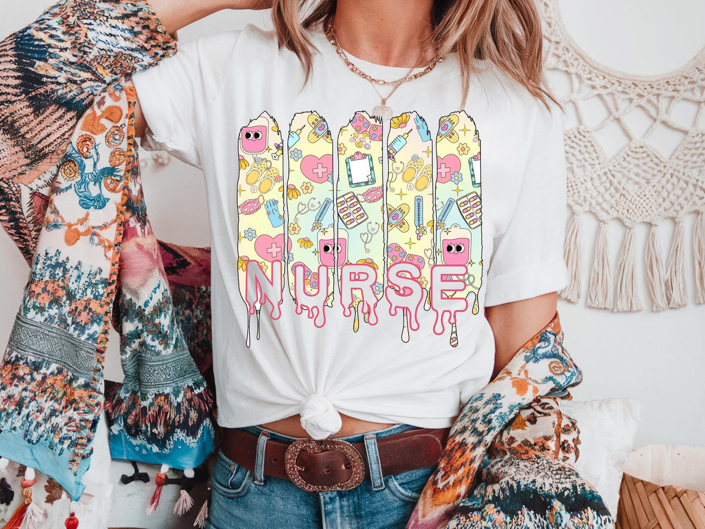 Comfort Colors Nurse T-Shirt: Floral Drip Design, RN Gift