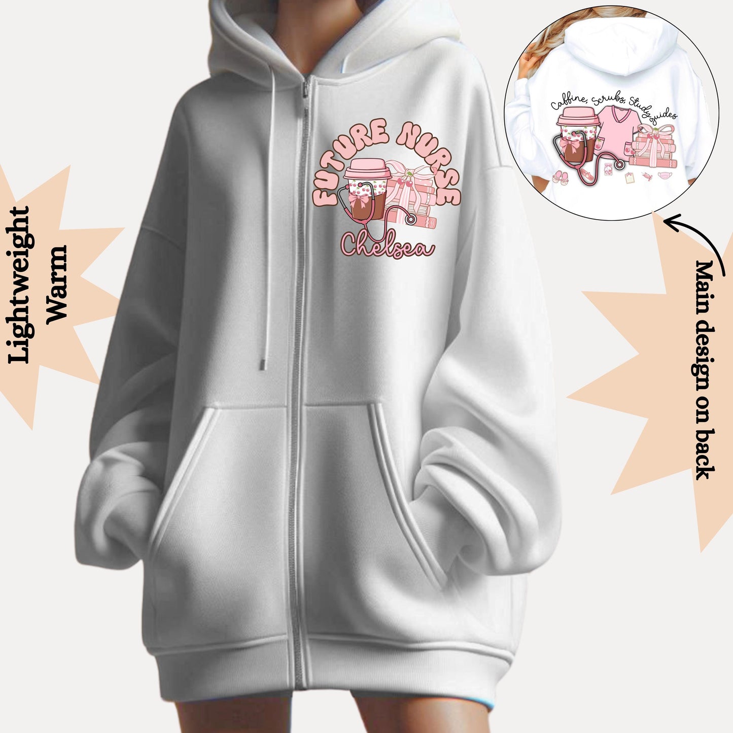 Personalized Nurse Zip Up Hoodie: RN Student Jacket, Med School Gift