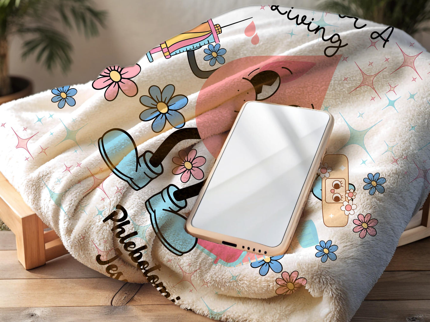 Custom Phlebotomist Fleece Throw Blanket: Funny Vein Finder Gift