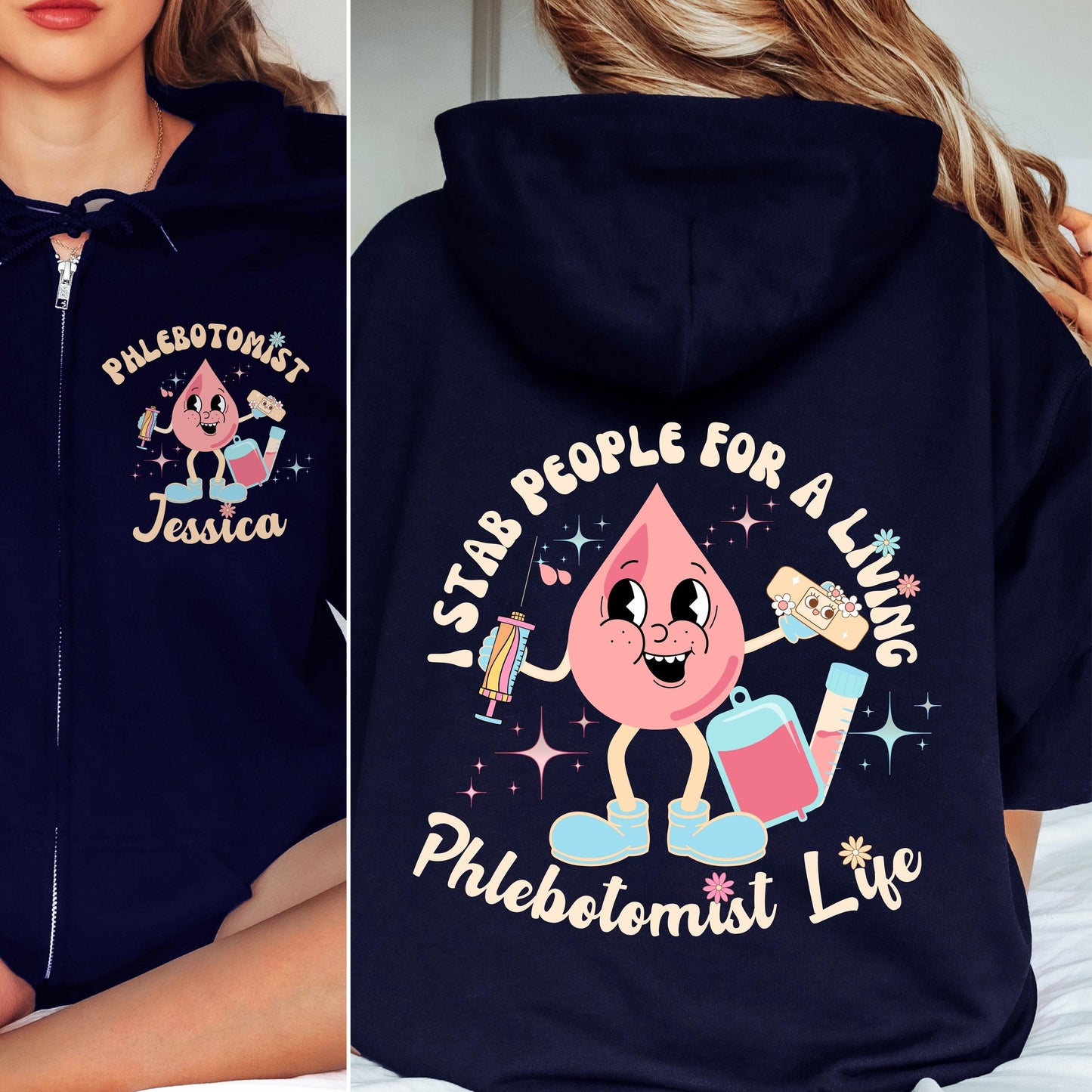 Retro Phlebotomist Zip-Up Hoodie: Funny Healthcare Gift