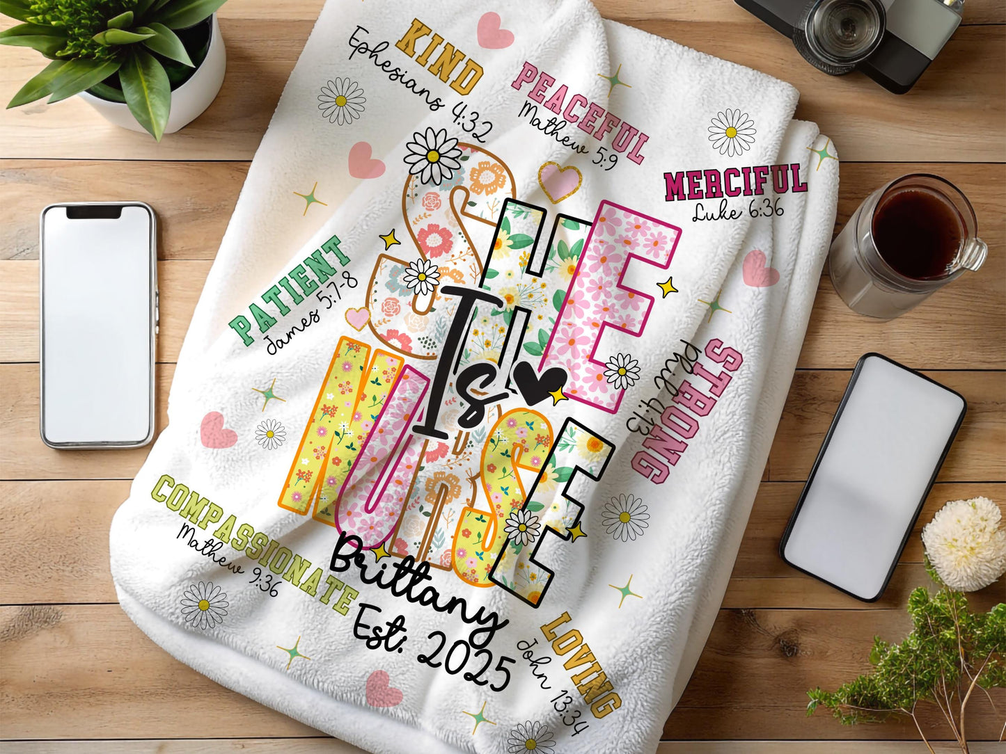 Personalized Nurse Fleece Blanket Custom RN Graduation Gift Nurse Bible Verse Throw Nurse Appreciation Cozy Blanket Name Blanket Faith