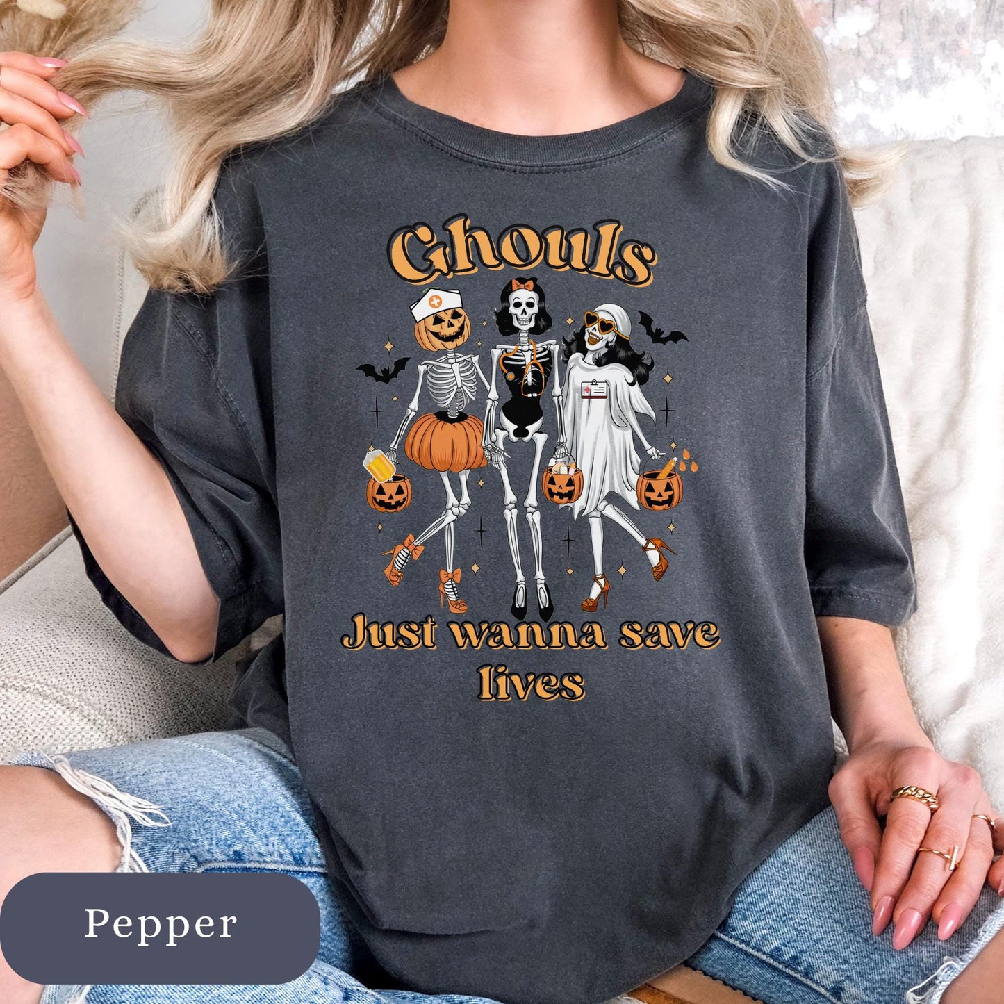 Halloween Nurse Ghouls T-Shirt: Comfort Colors Spooky RN LPN CNA Tee