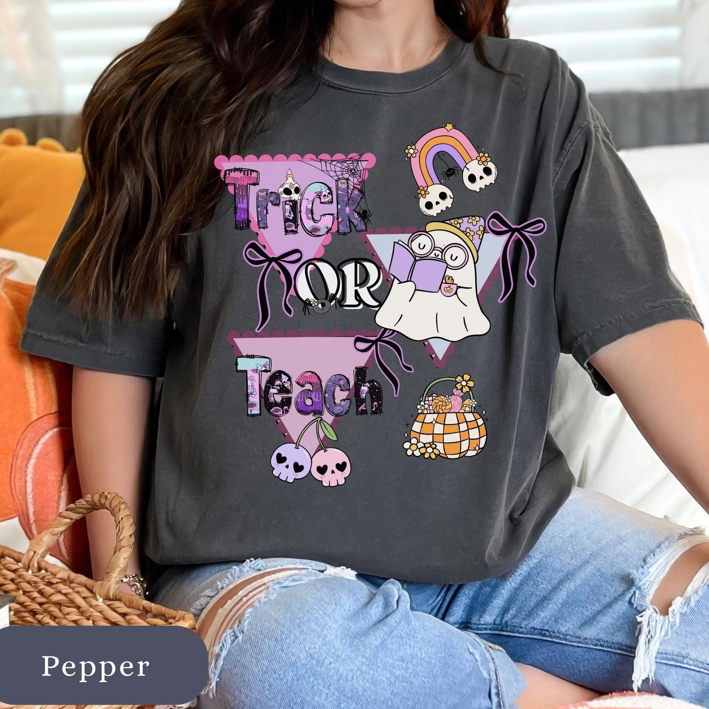 Trick or Teach Halloween T-Shirt: Comfort Colors Teacher Shirt