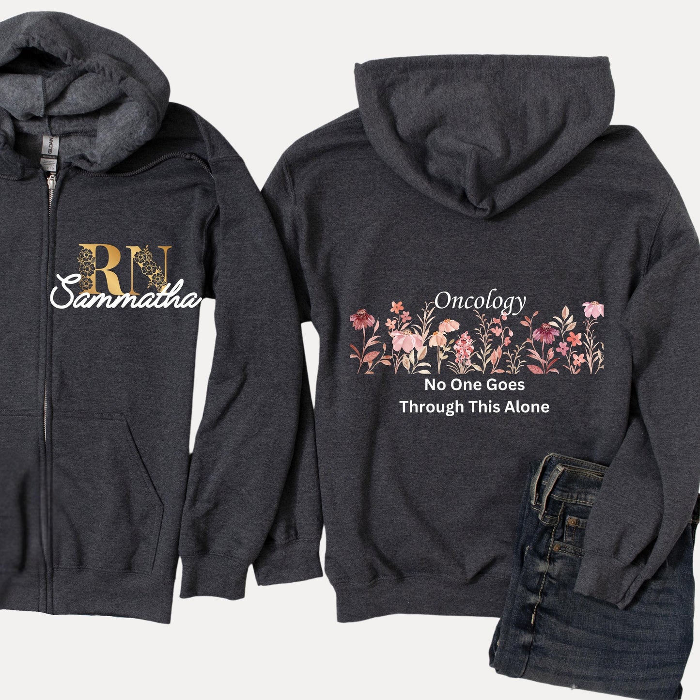 Personalized registered oncology nurse fleece jacket custom nursing graduation gift for licensed practical nurse student full zip hoodie