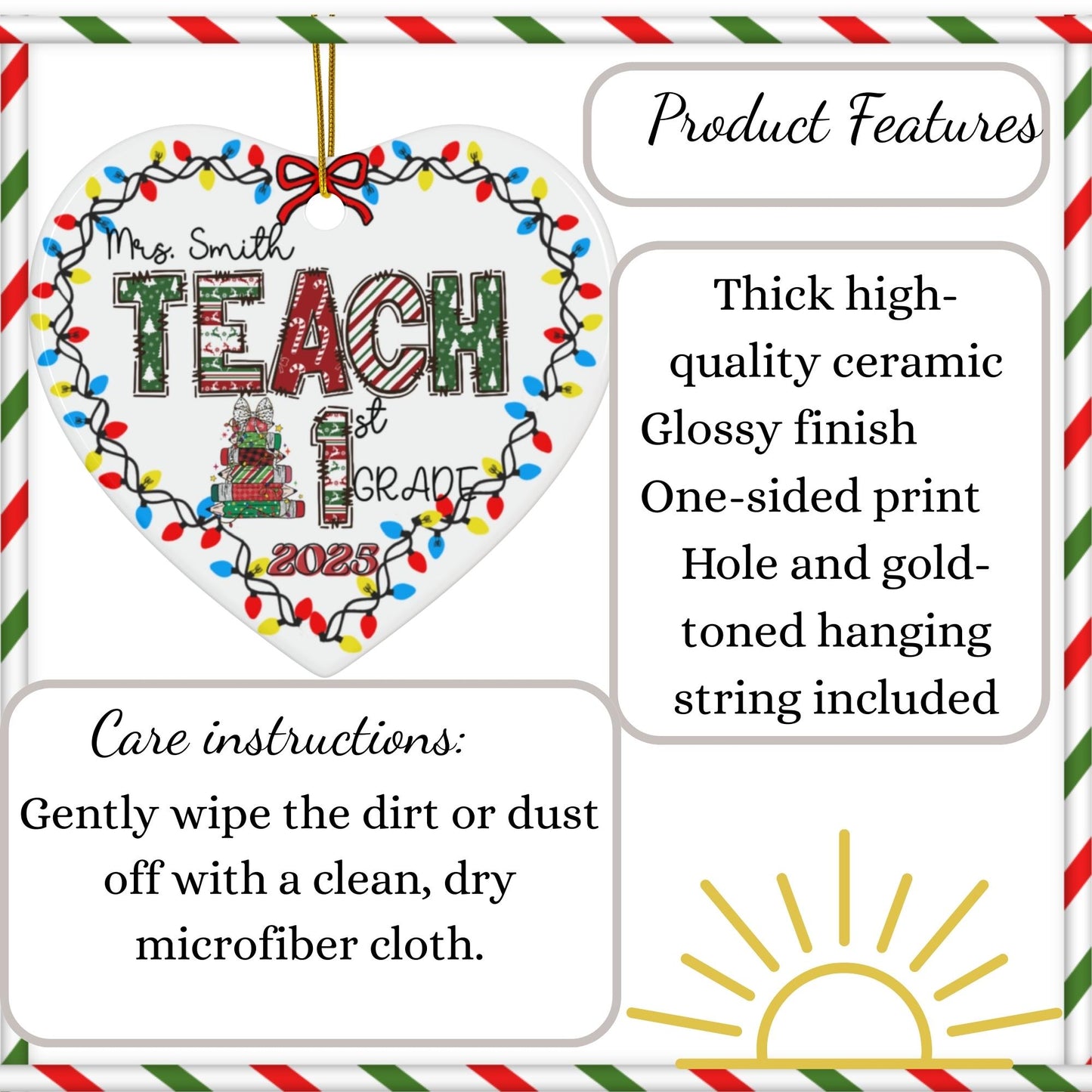 Custom Christmas Teacher Name Holiday appreciation ceramic Heart shape ornament keepsake