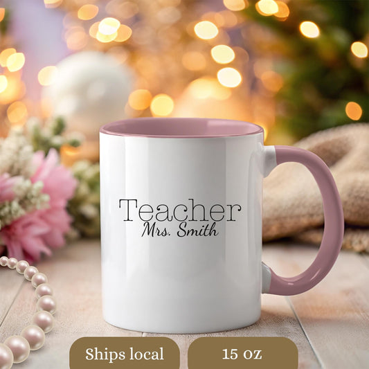 Personalized Teacher Coffee Mug: Custom Name Gift, Minimalist Design