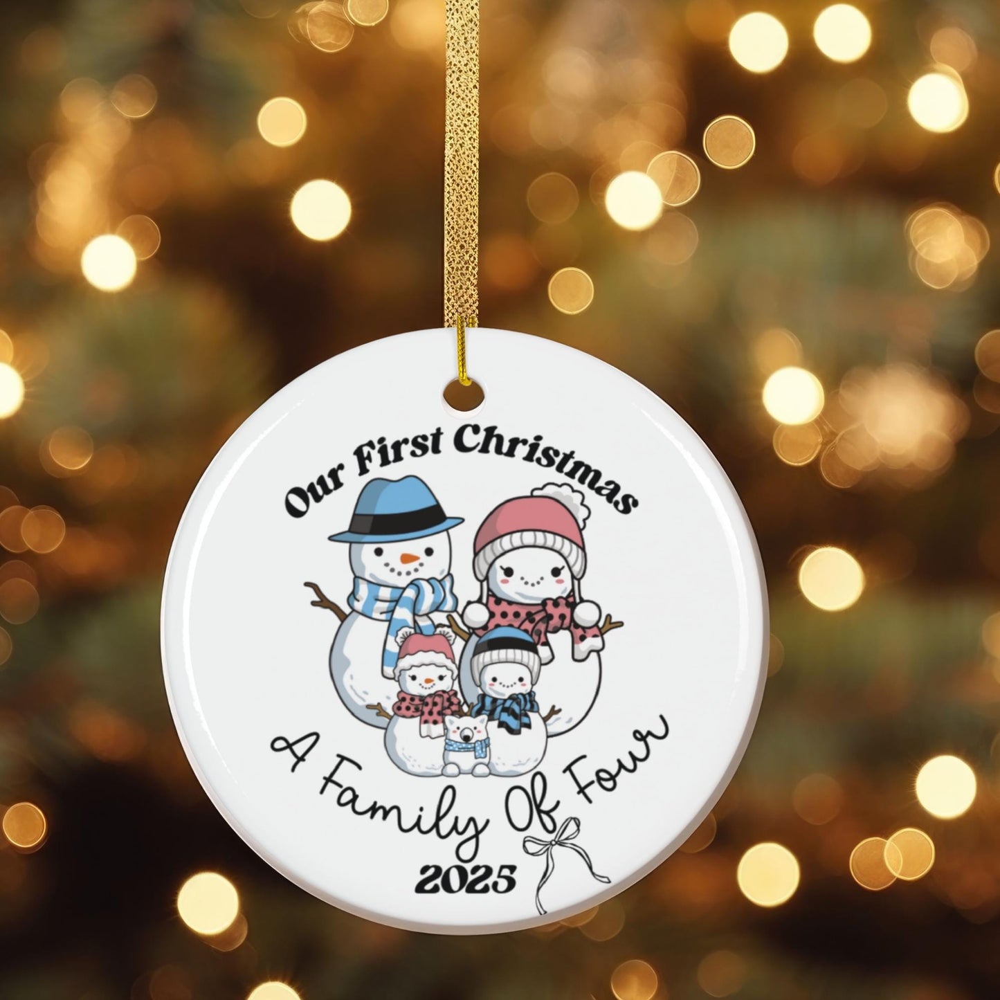 Personalized Family of Four Christmas Ornament 2025: Unique Snowman Keepsake