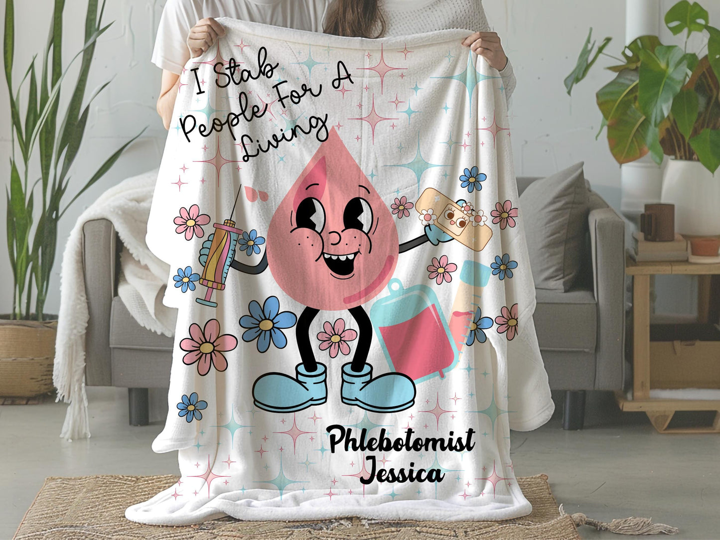 Custom Phlebotomist Fleece Throw Blanket: Funny Vein Finder Gift