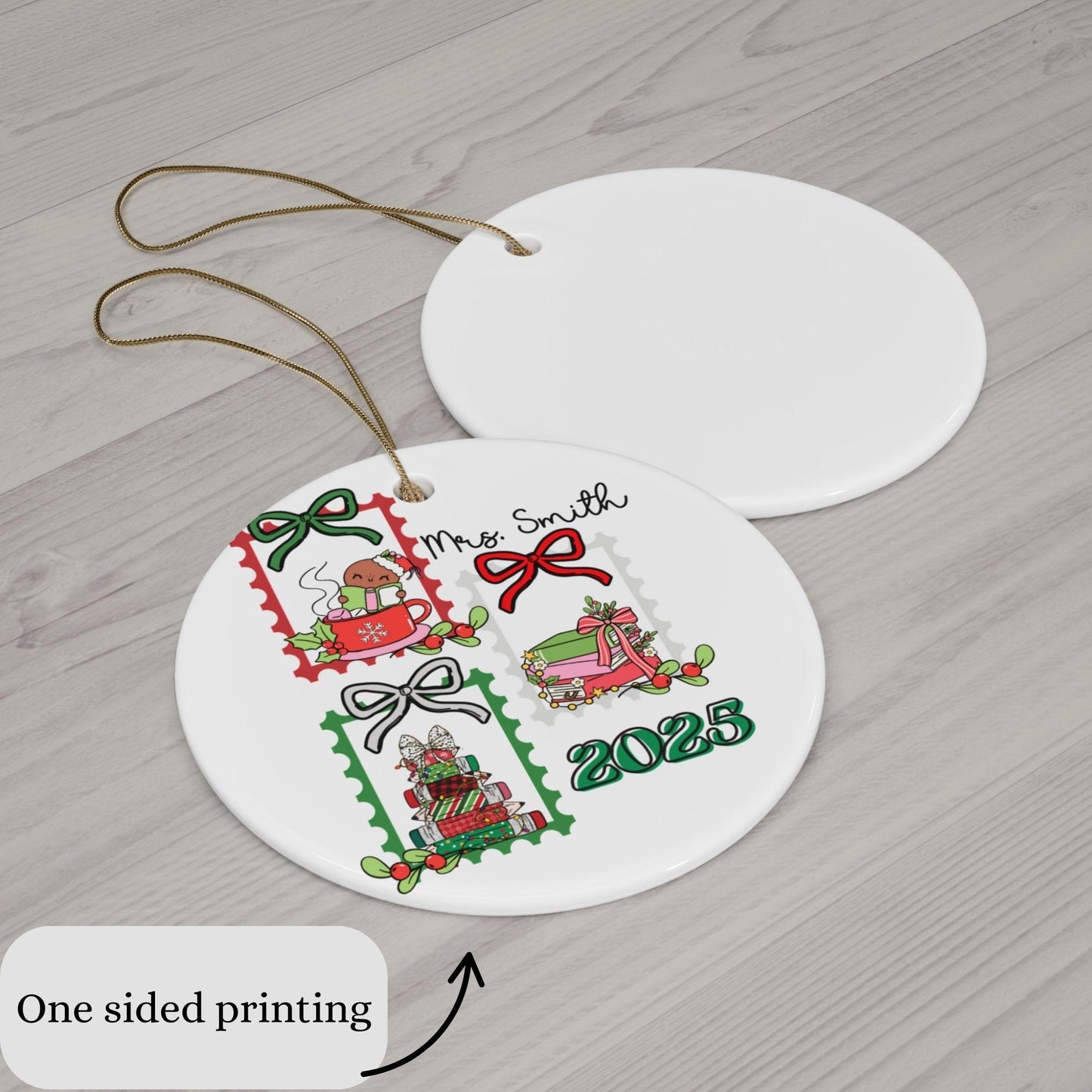 Personalized Christmas Teacher appreciation name year ceramic ornament keepsake