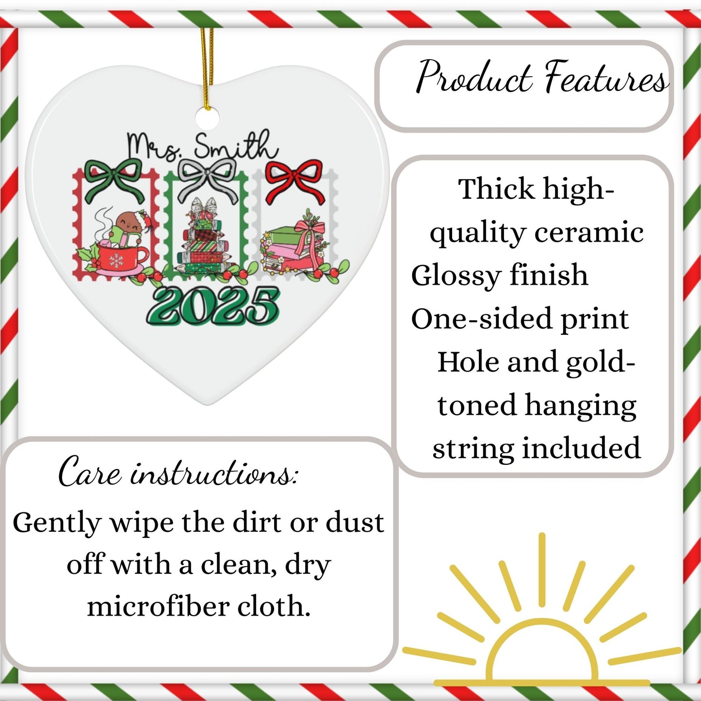 Personalized Christmas Teacher Holiday appreciation ceramic Heart Shape ornament memory keepsake