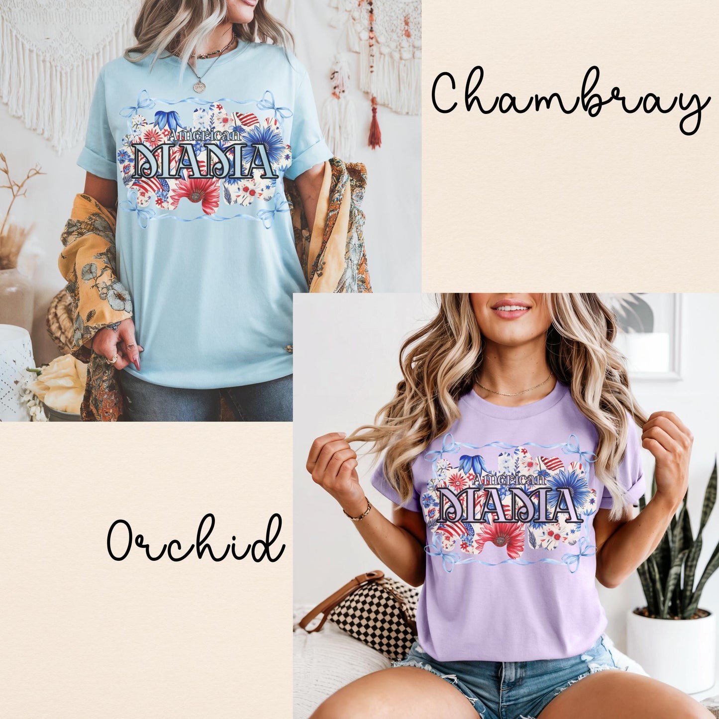 American Mama 4th of July Comfort Colors Tee: Patriotic Floral Shirt