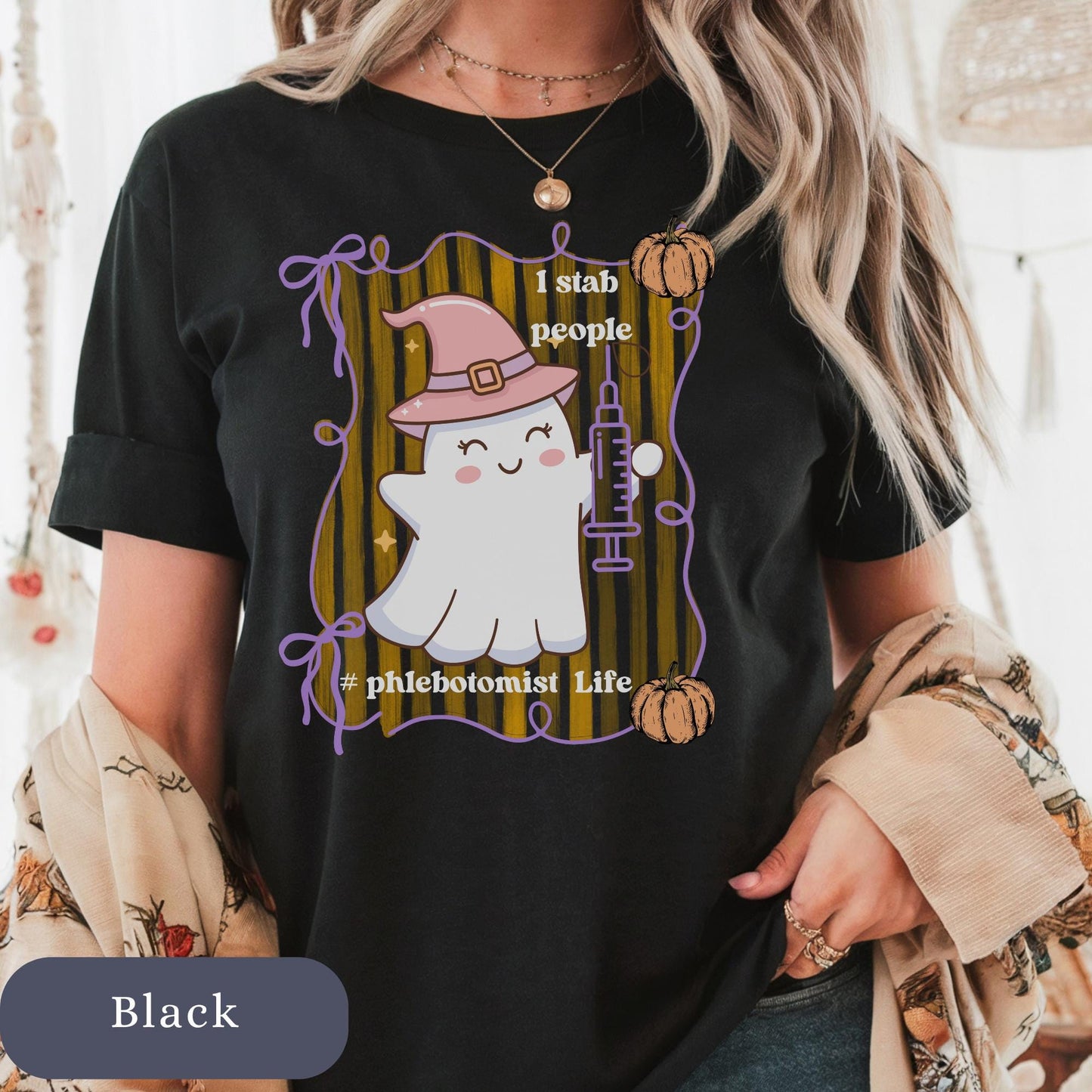 Retro Ghost Phlebotomist T-Shirt: Funny Halloween Medical Lab Tee