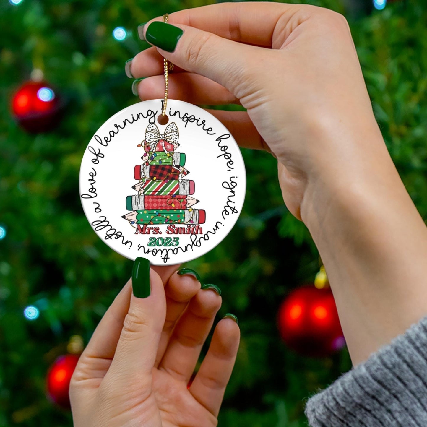 Custom Teacher Christmas Ornament: Ceramic Keepsake Gift