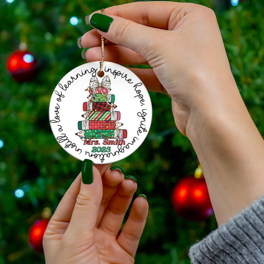 Custom Teacher Christmas Ornament: Ceramic Keepsake Gift