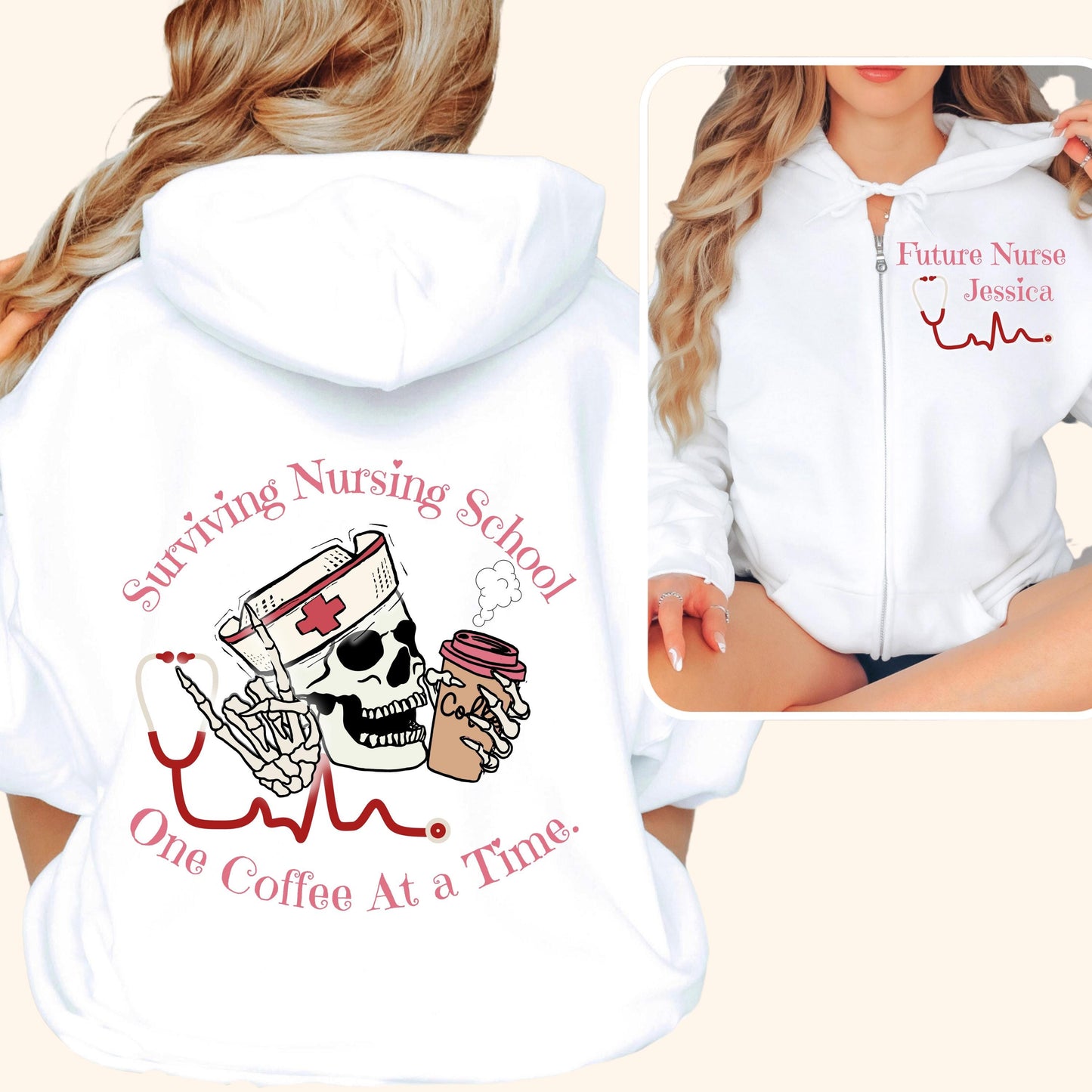 Custom RN Zip Hoodie: Nurse Skeleton, Nursing School Gift