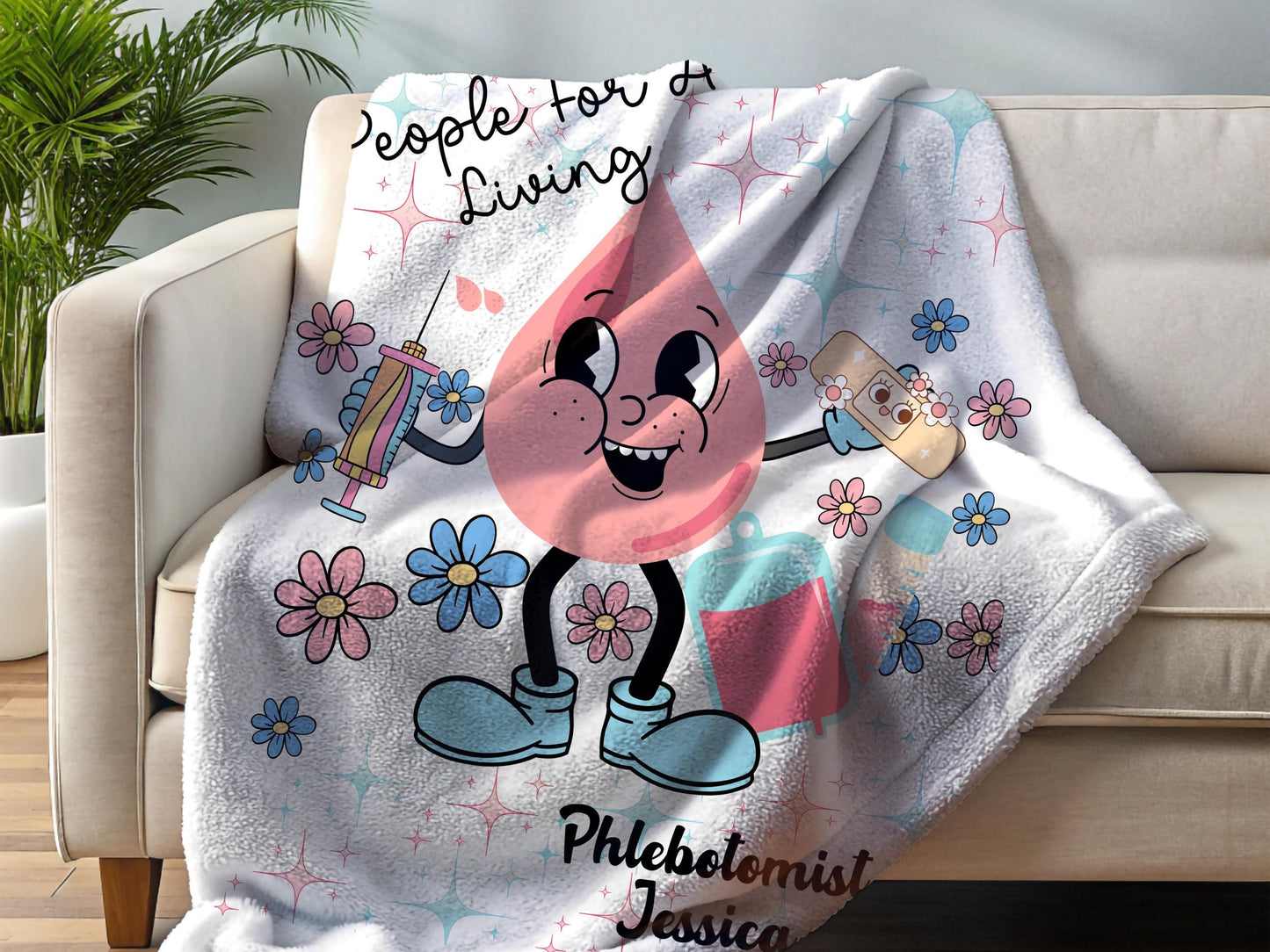 Custom Phlebotomist Fleece Throw Blanket: Funny Vein Finder Gift