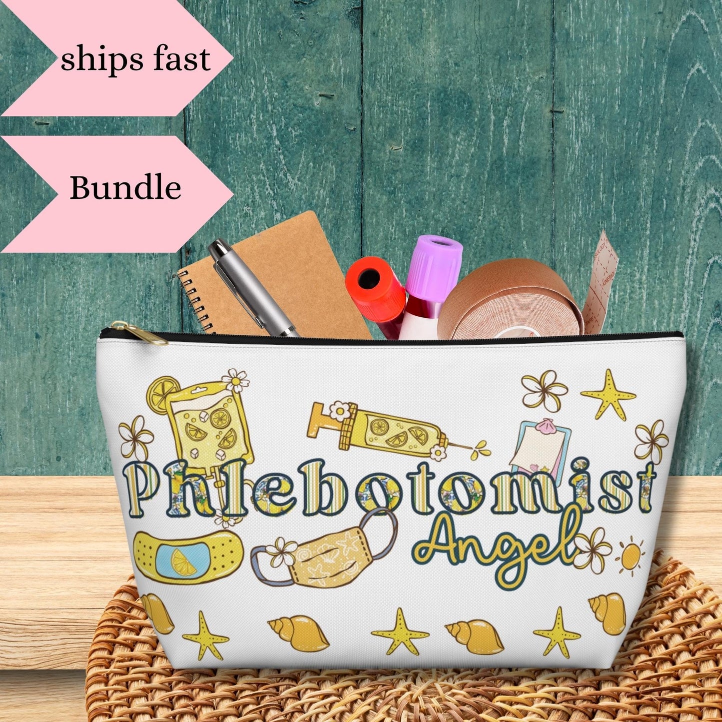 Personalized Phlebotomist Accessory Bag: Lemon Yellow Tote, Certified Phleb Gift