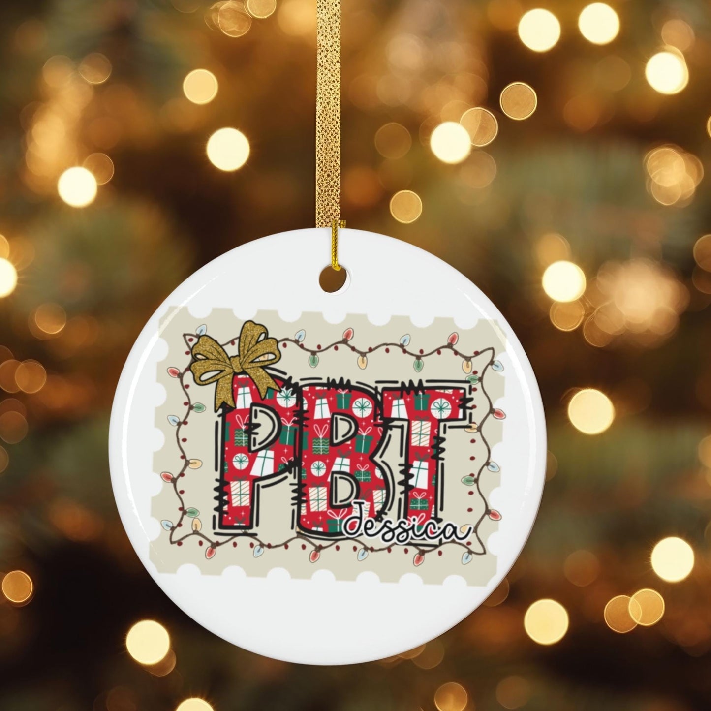 Personalized Phlebotomist Ornament: Coquette Stamp Ceramic Keepsake