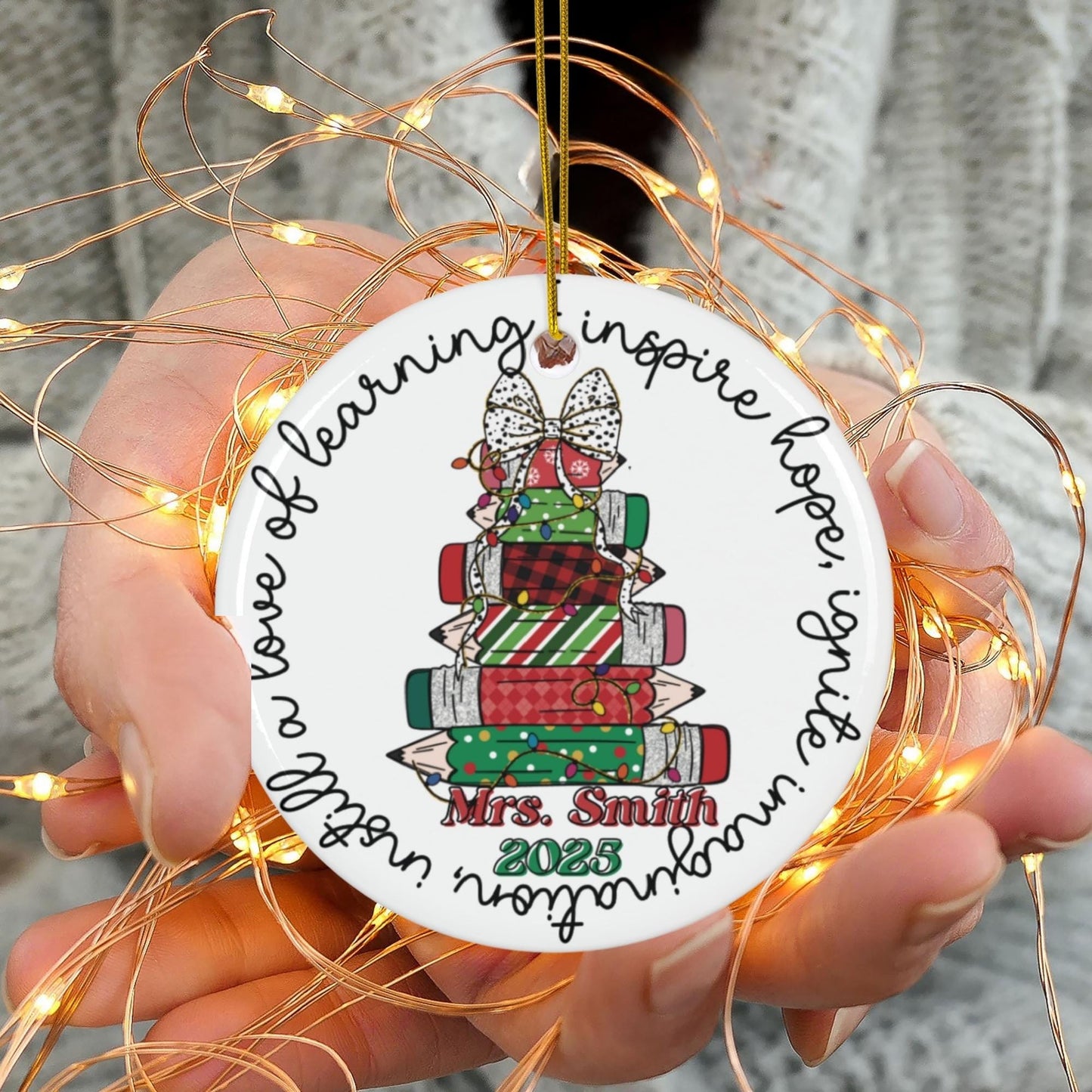 Custom Teacher Christmas Ornament: Ceramic Keepsake Gift