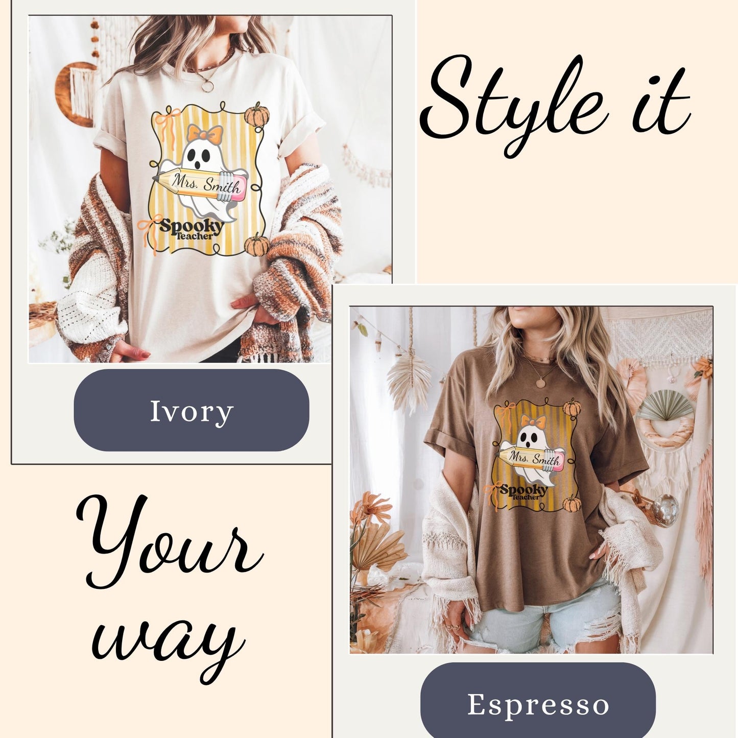 Spooky Retro Ghost Teacher T-Shirt: Halloween Coquette Tee