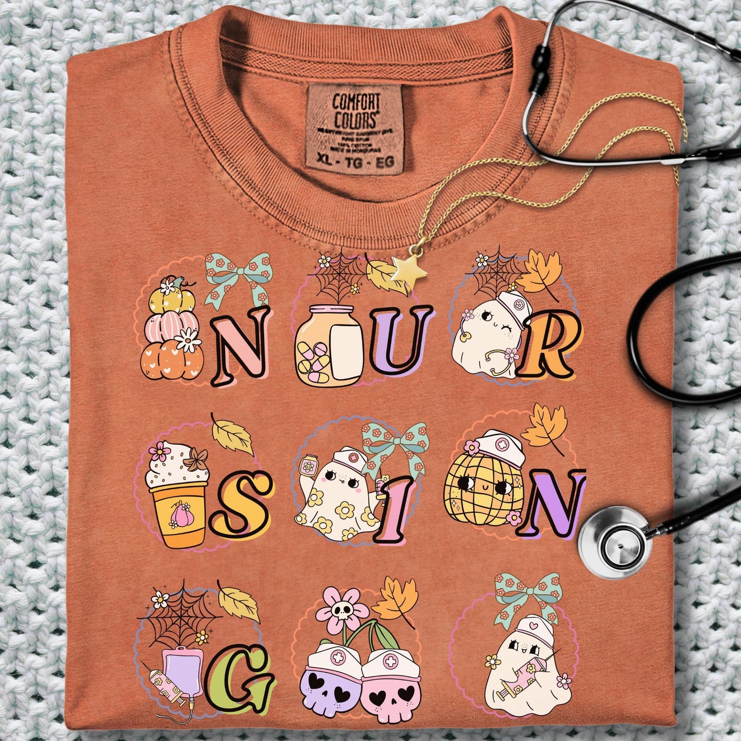 Nurse Spooky Ghost Halloween Comfort Colors® RN Autumn 100% cotton T-shirt S-4XL