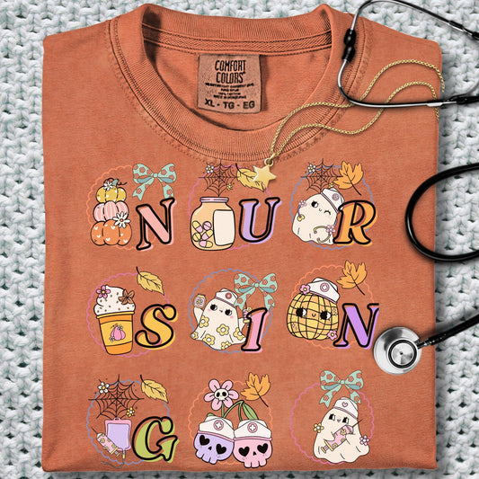 Nurse Spooky Ghost Halloween Comfort Colors® RN Autumn 100% cotton T-shirt S-4XL