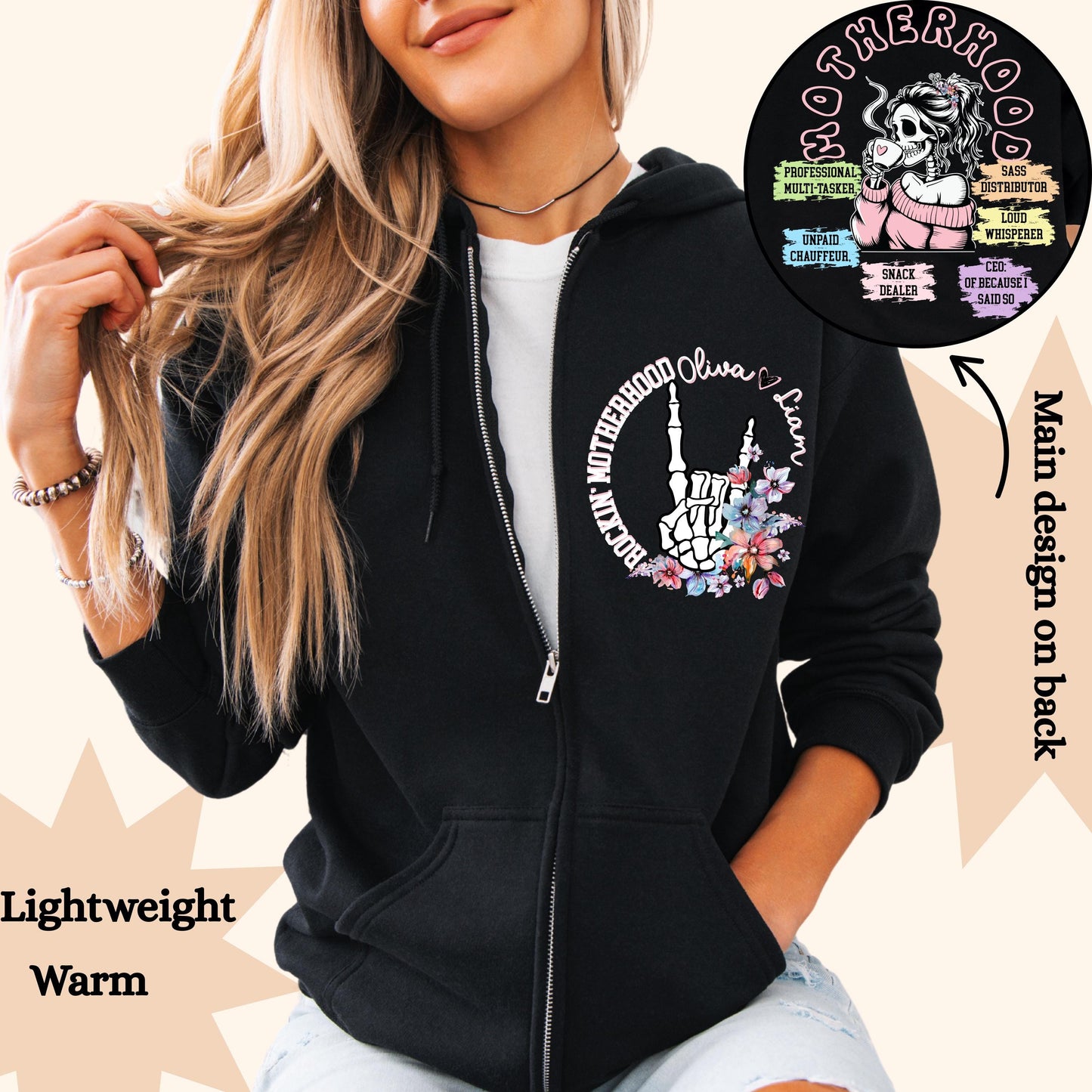Custom hoodies mama gift from kids present for mothers day gift for her cute full zip hoodie funny mama sweatshirt hoodies for women b-day