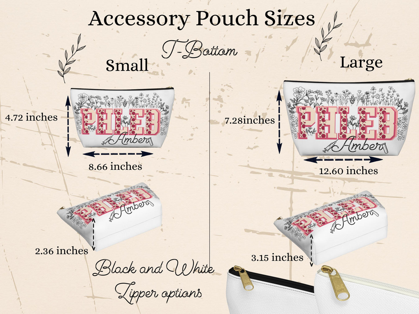 Personalized Phlebotomist Accessory Bag: Wildflower Design, Lab Tech Gift